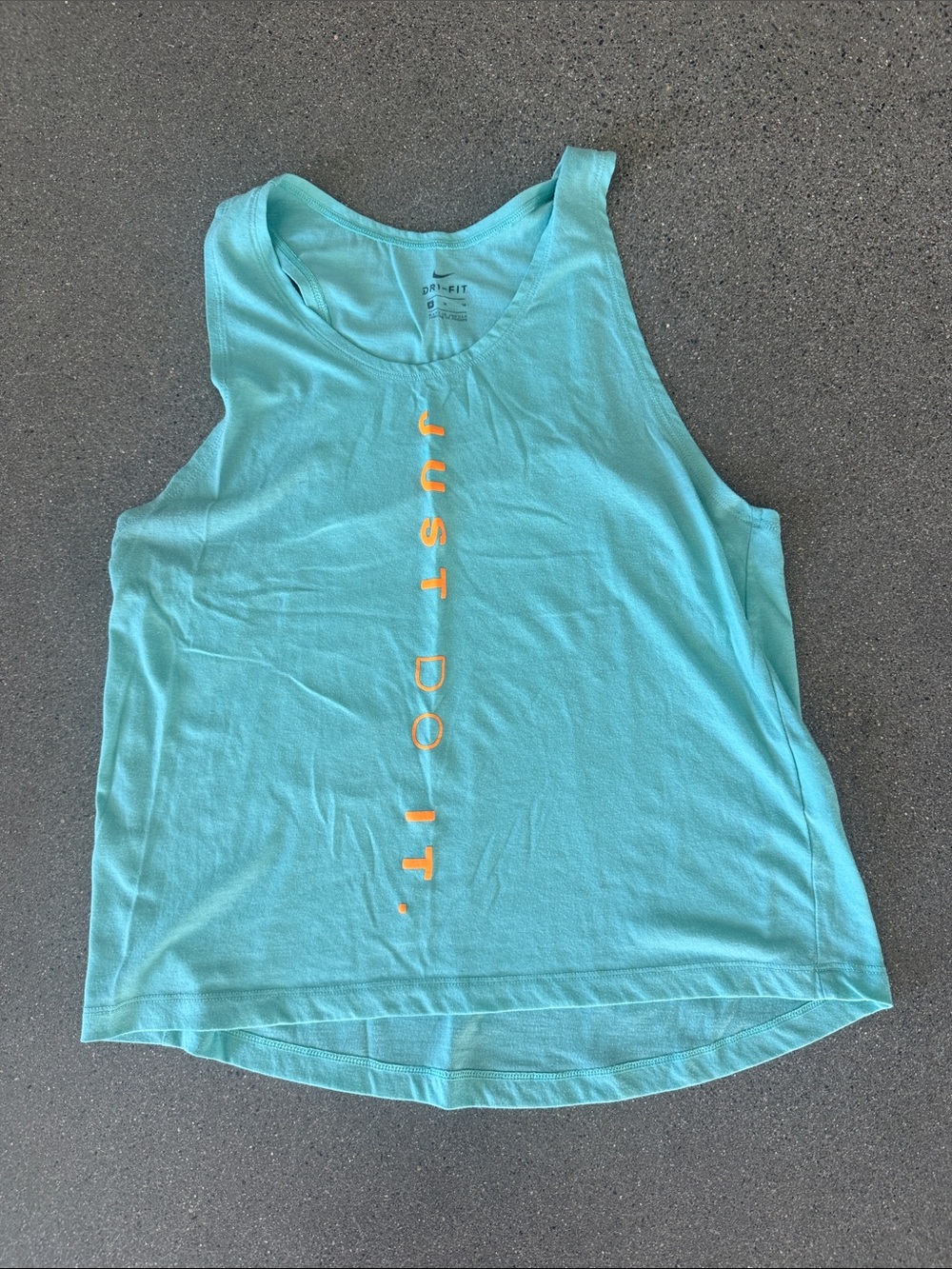 Nike Aqua Racerback Tank with Vertical Orange 'Just Do It' Logo
